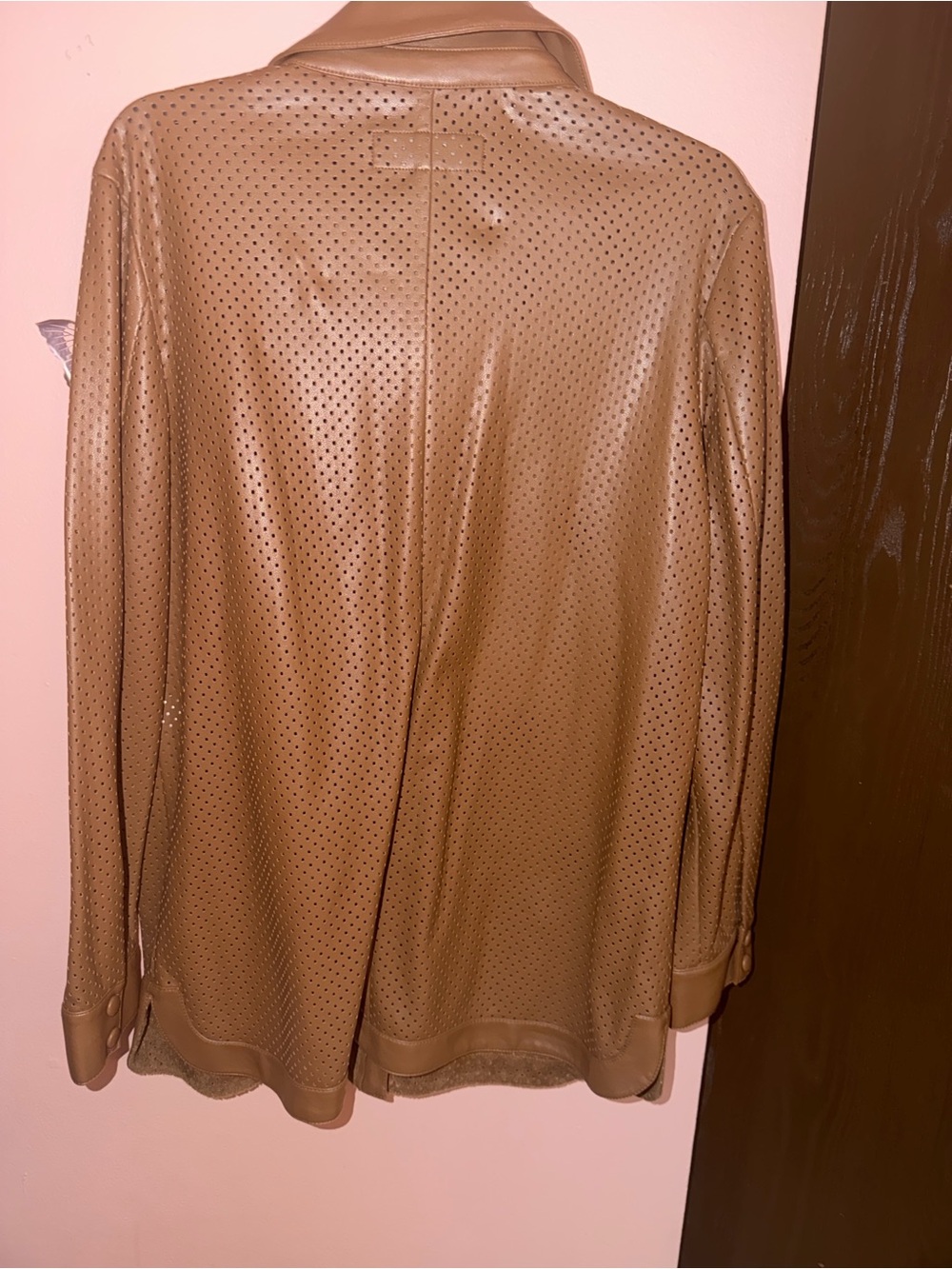 Women's Perforated Tan Leather Jacket